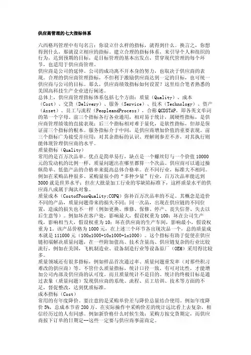 供应商管理的七大指标体系(仅供参考)