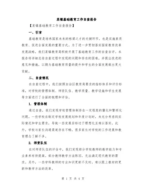 某镇基础教育工作自查报告