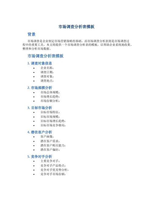 市场调查分析表模板