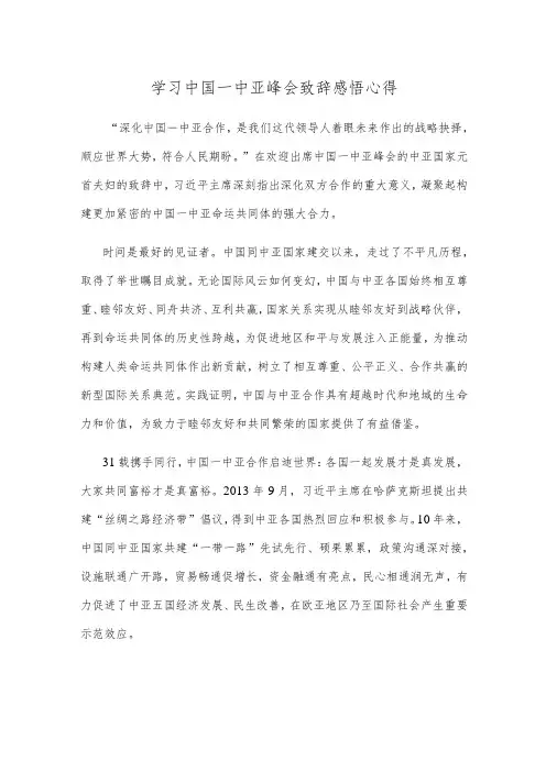 学习中国—中亚峰会致辞感悟心得