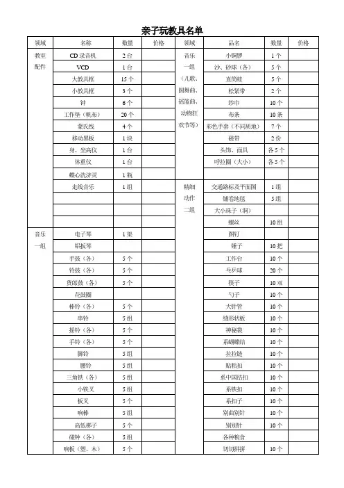 亲子玩教具名单
