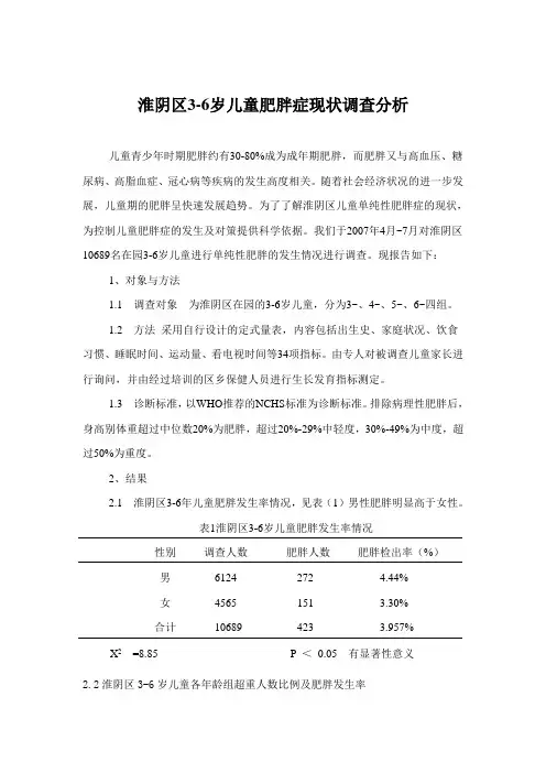 儿童肥胖状况调查