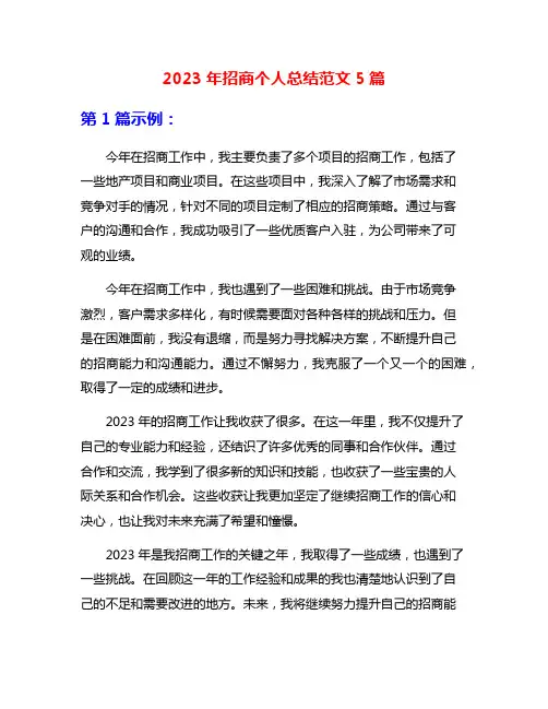 2023年招商个人总结范文5篇