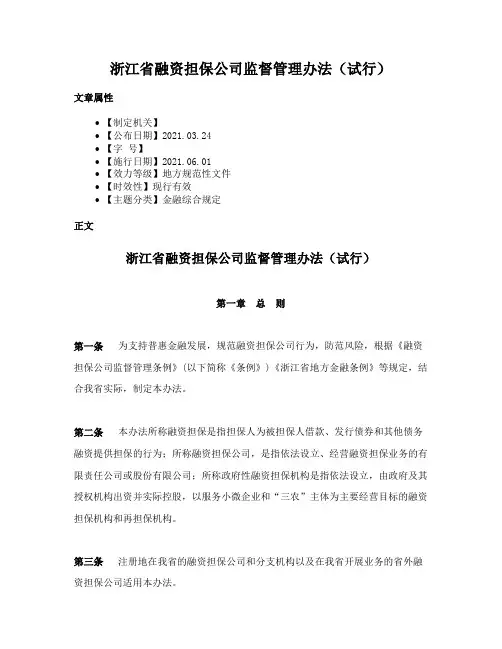 浙江省融资担保公司监督管理办法（试行）