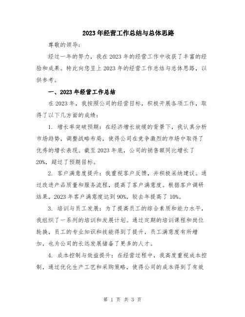2023年经营工作总结与总体思路