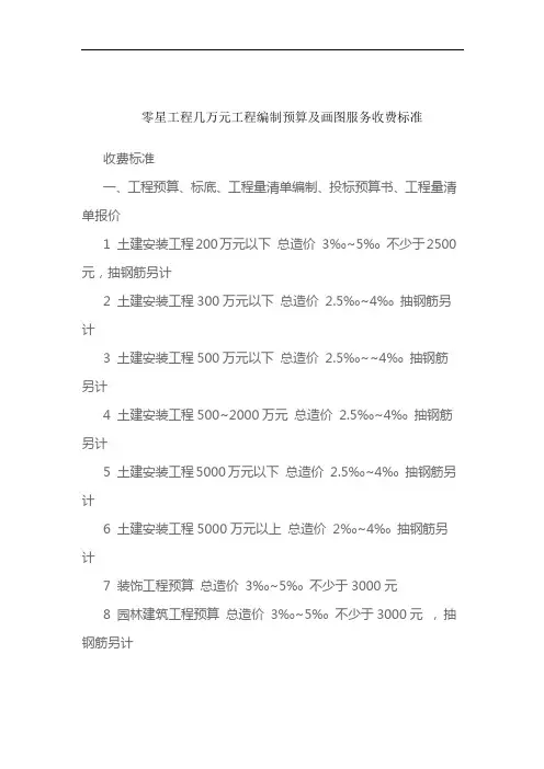 零星工程几万元工程编制预算及画图服务收费标准