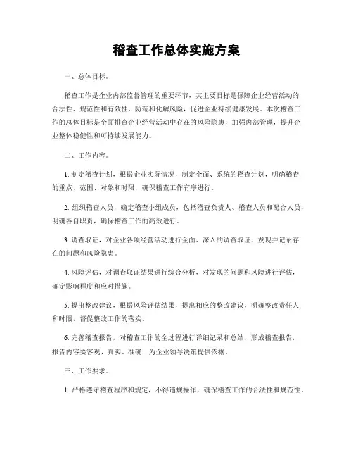 稽查工作总体实施方案