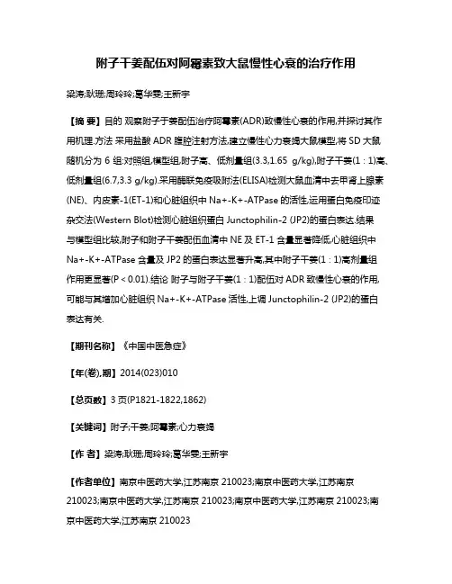 附子干姜配伍对阿霉素致大鼠慢性心衰的治疗作用
