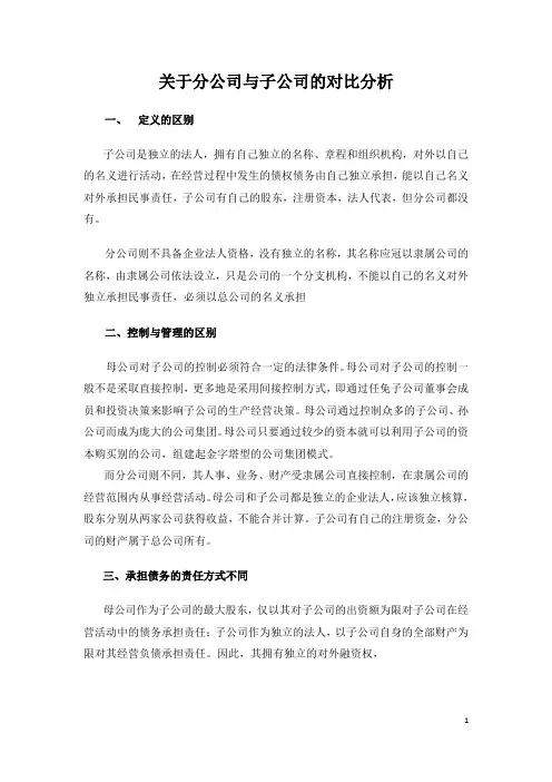 分公司与子公司的对比分析