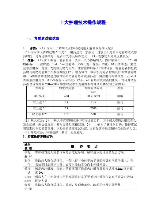 十大护理技术操作规程