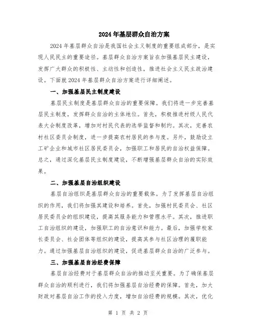 2024年基层群众自治方案