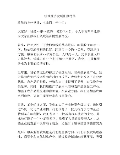 镇域经济发展汇报材料