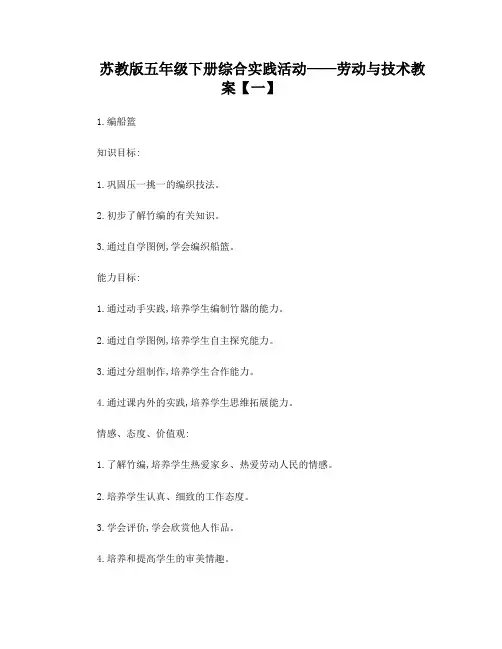 苏教版五年级下册综合实践活动教案