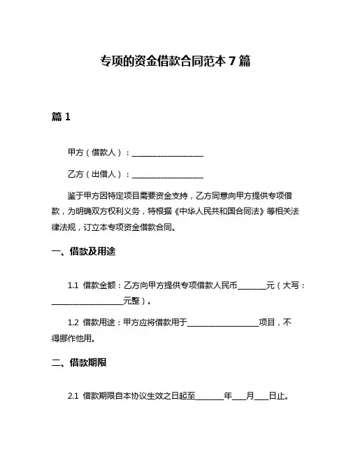专项的资金借款合同范本7篇