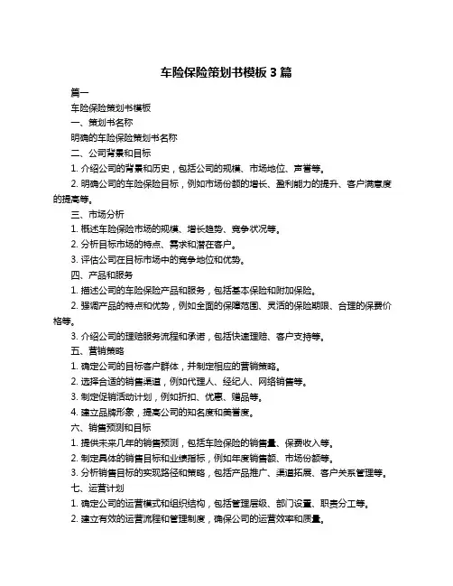 车险保险策划书模板3篇