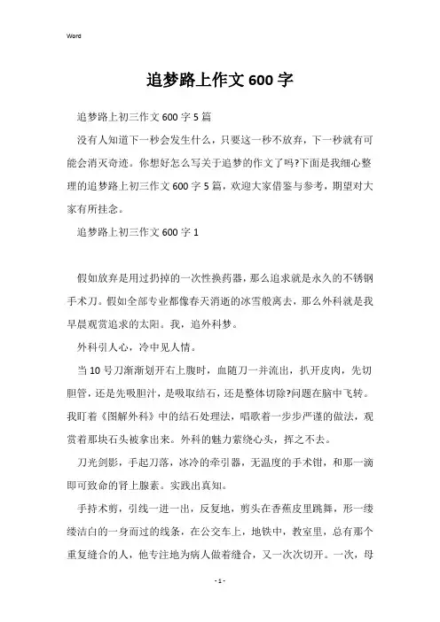 追梦路上作文600字