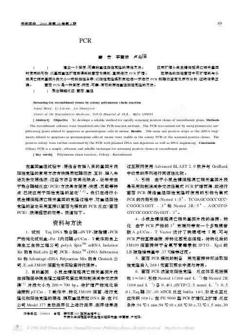 PCR法直接筛选重组阳性克隆