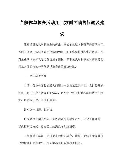 当前你单位在劳动用工方面面临的问题及建议