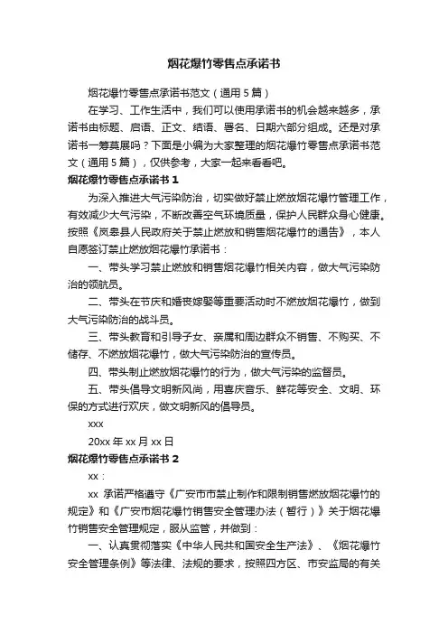 烟花爆竹零售点承诺书范文（通用5篇）
