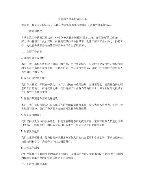 公共服务办工作情况汇报