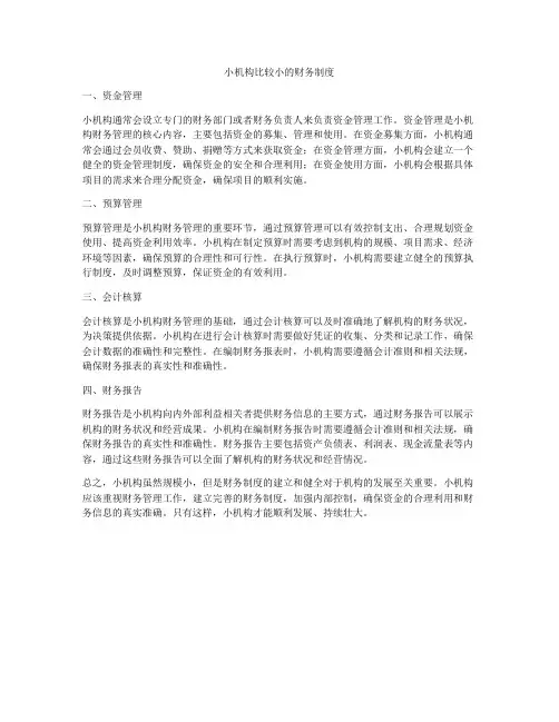 小机构比较小的财务制度