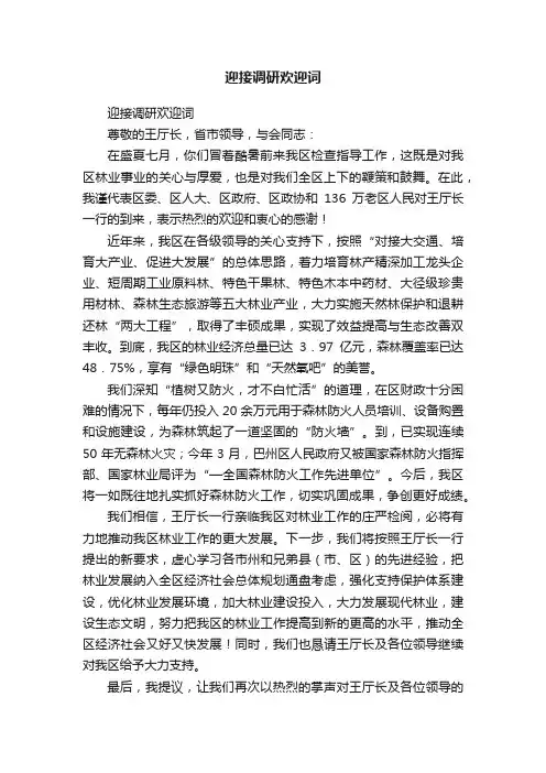 迎接调研欢迎词