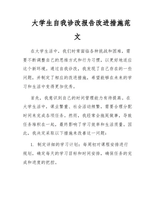 大学生自我诊改报告改进措施范文