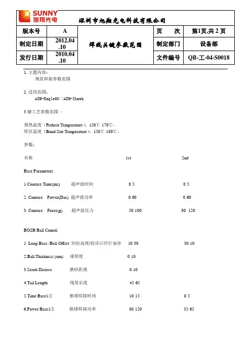 焊线关键参数范围