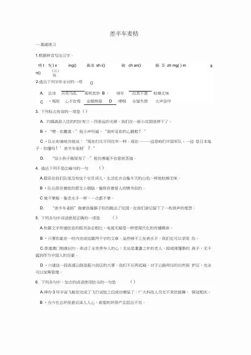 第7课差半车麦秸同步练习语文九级上3