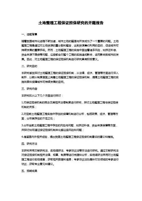 土地整理工程保证担保研究的开题报告