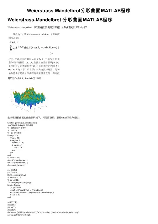 Weierstrass-Mandelbrot分形曲面MATLAB程序