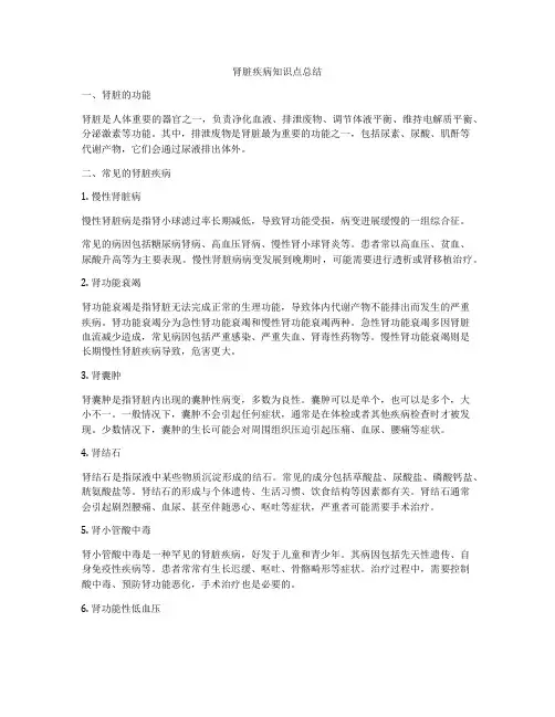 肾脏疾病知识点总结