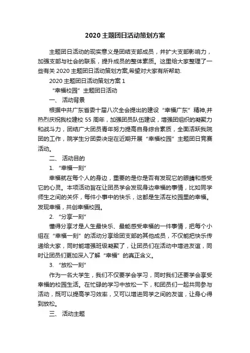 2020主题团日活动策划方案