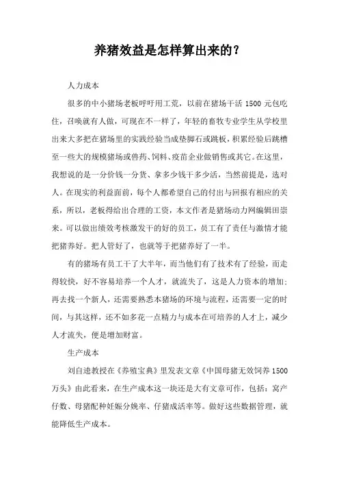 养猪效益是怎样算出来？