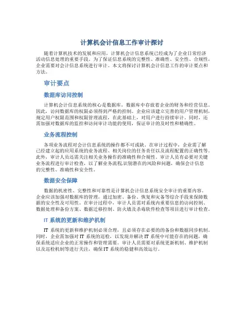 计算机会计信息工作审计探讨
