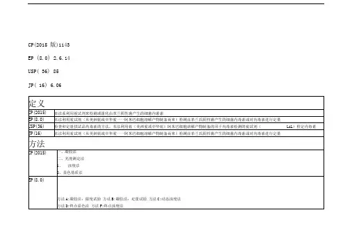 四国药典细菌内毒素对比