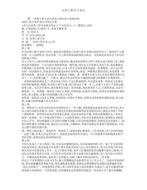 水利工程实习周记