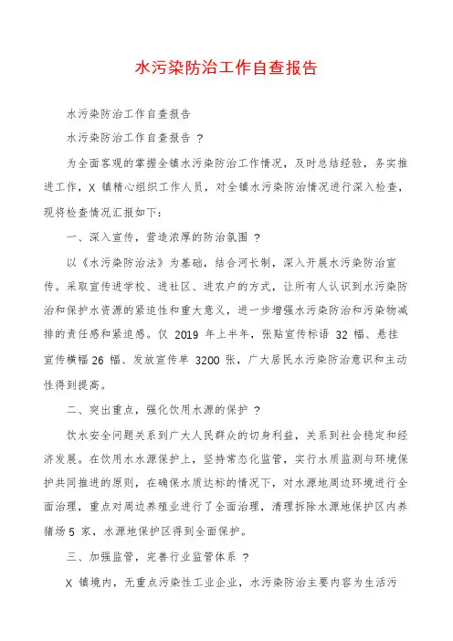 水污染防治工作自查报告