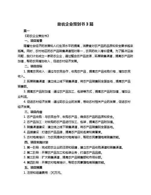 助农企业策划书3篇