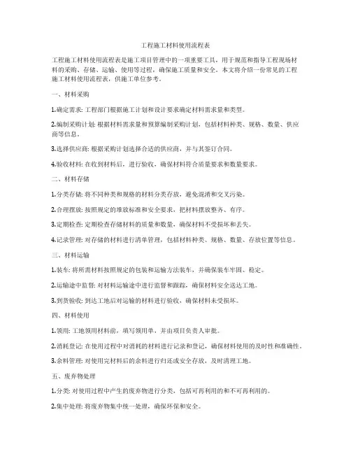 工程施工材料使用流程表