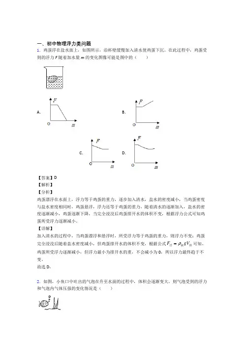 中考物理备考之浮力类问题压轴培优 易错 难题篇含答案
