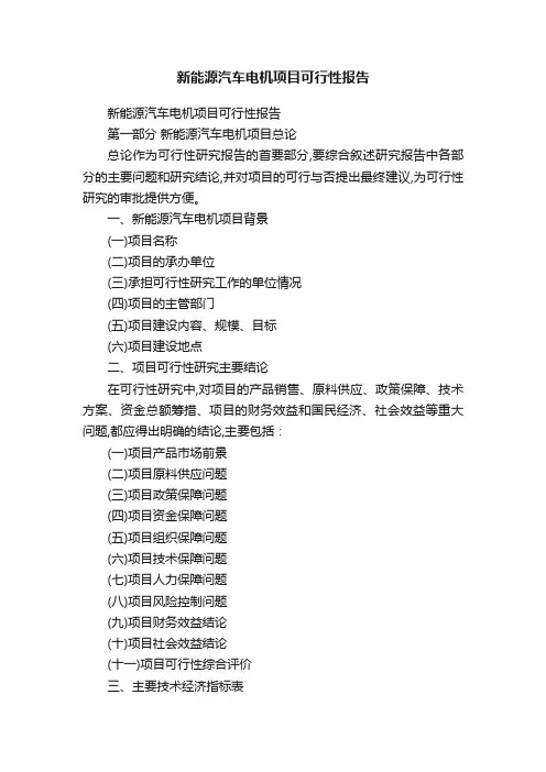 新能源汽车电机项目可行性报告