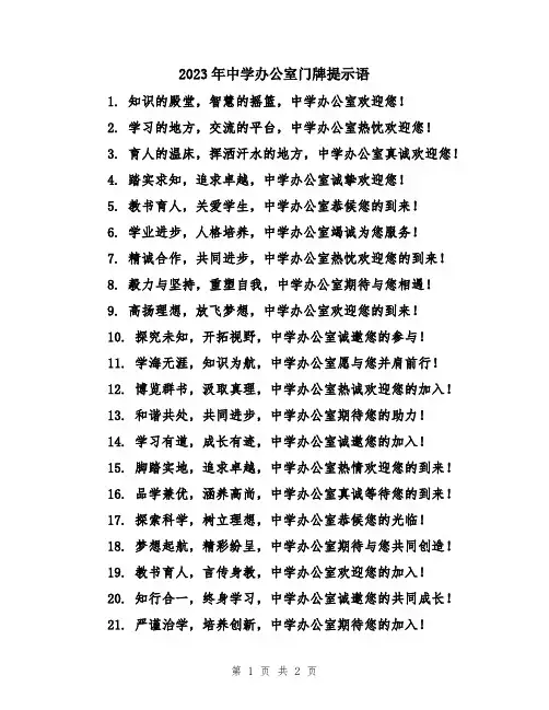 2023年中学办公室门牌提示语