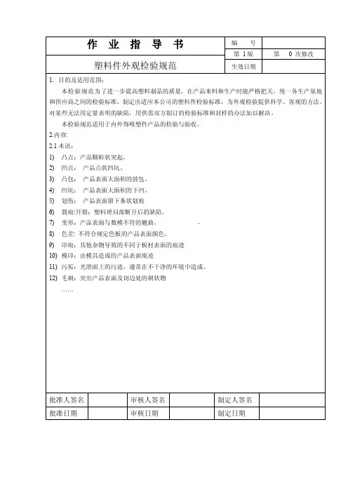 汽车塑料件外观检验规范
