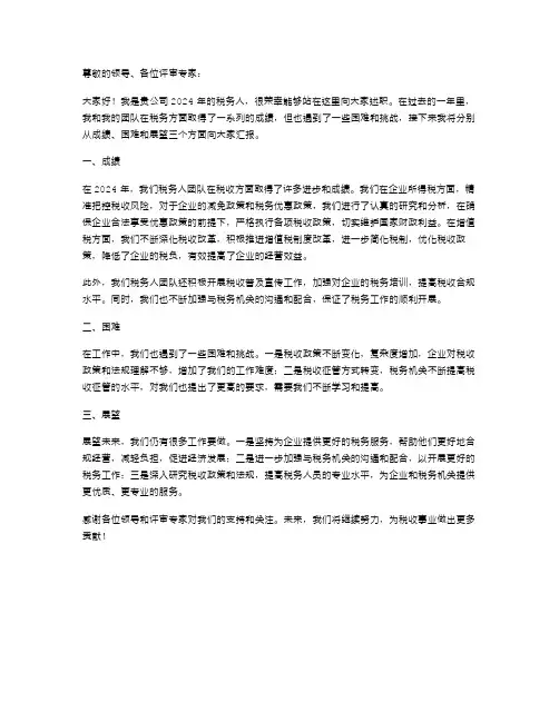 2024年税务人述职报告范文