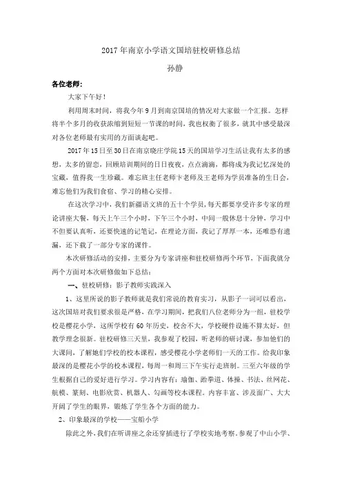 孙静2017年南京国培总结