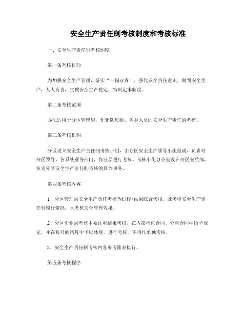 安全生产责任制考核制度和考核细则