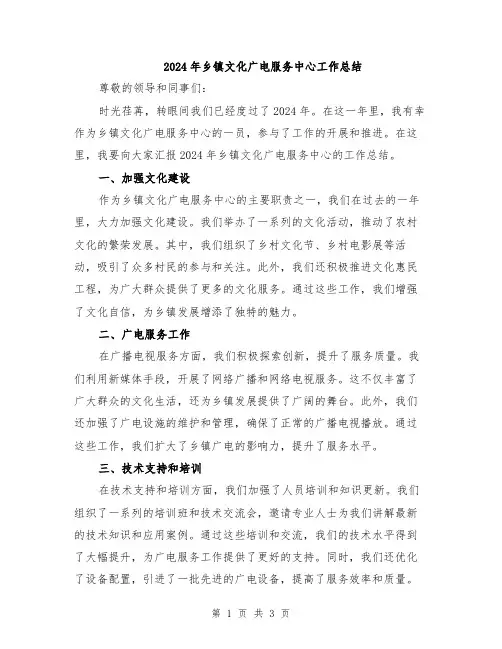 2024年乡镇文化广电服务中心工作总结