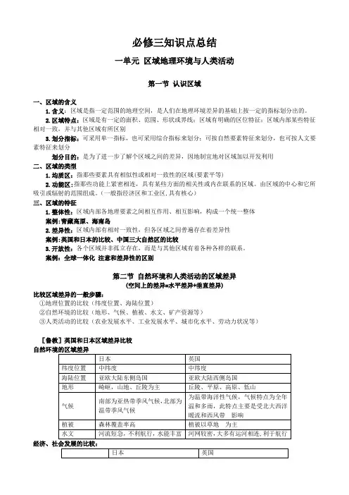 (鲁教)必修三知识点总结