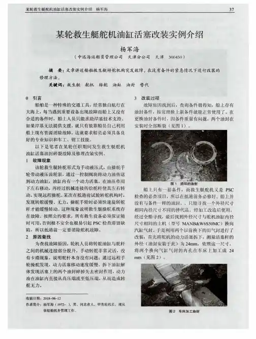 某轮救生艇舵机油缸活塞改装实例介绍